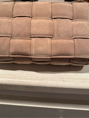 Woven Suede Clutch in Beige - Women's Wristlet